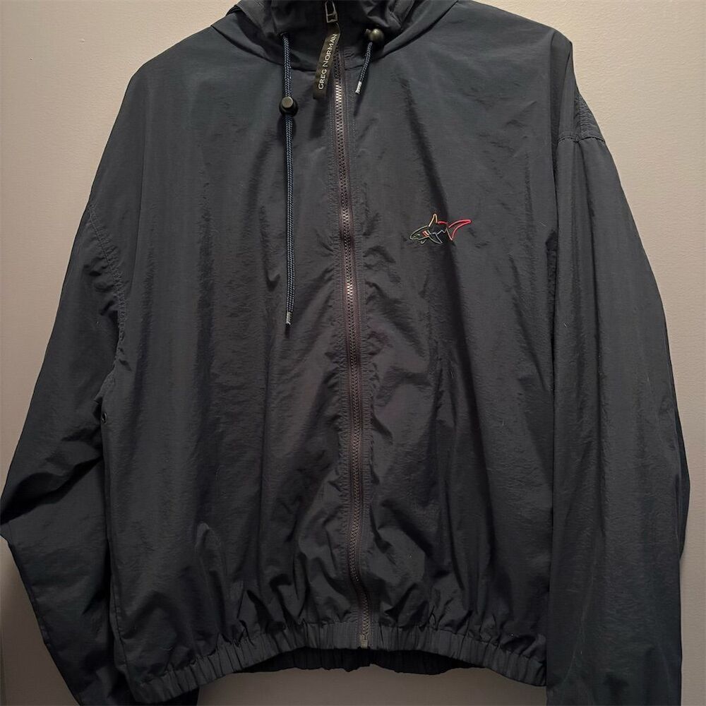 Greg Norman Men's Navy Windbreaker Jacket Size L Lightweight Hooded